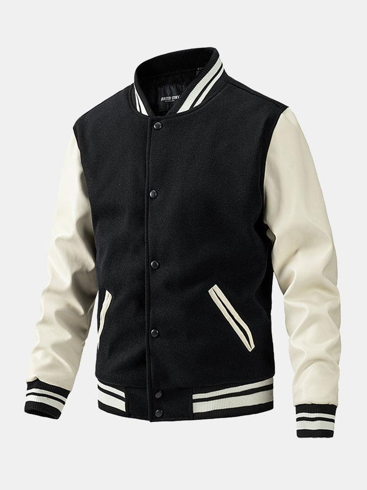 Yannick | Baseball jack met wolachtige pu-mouwen en contrastdetails