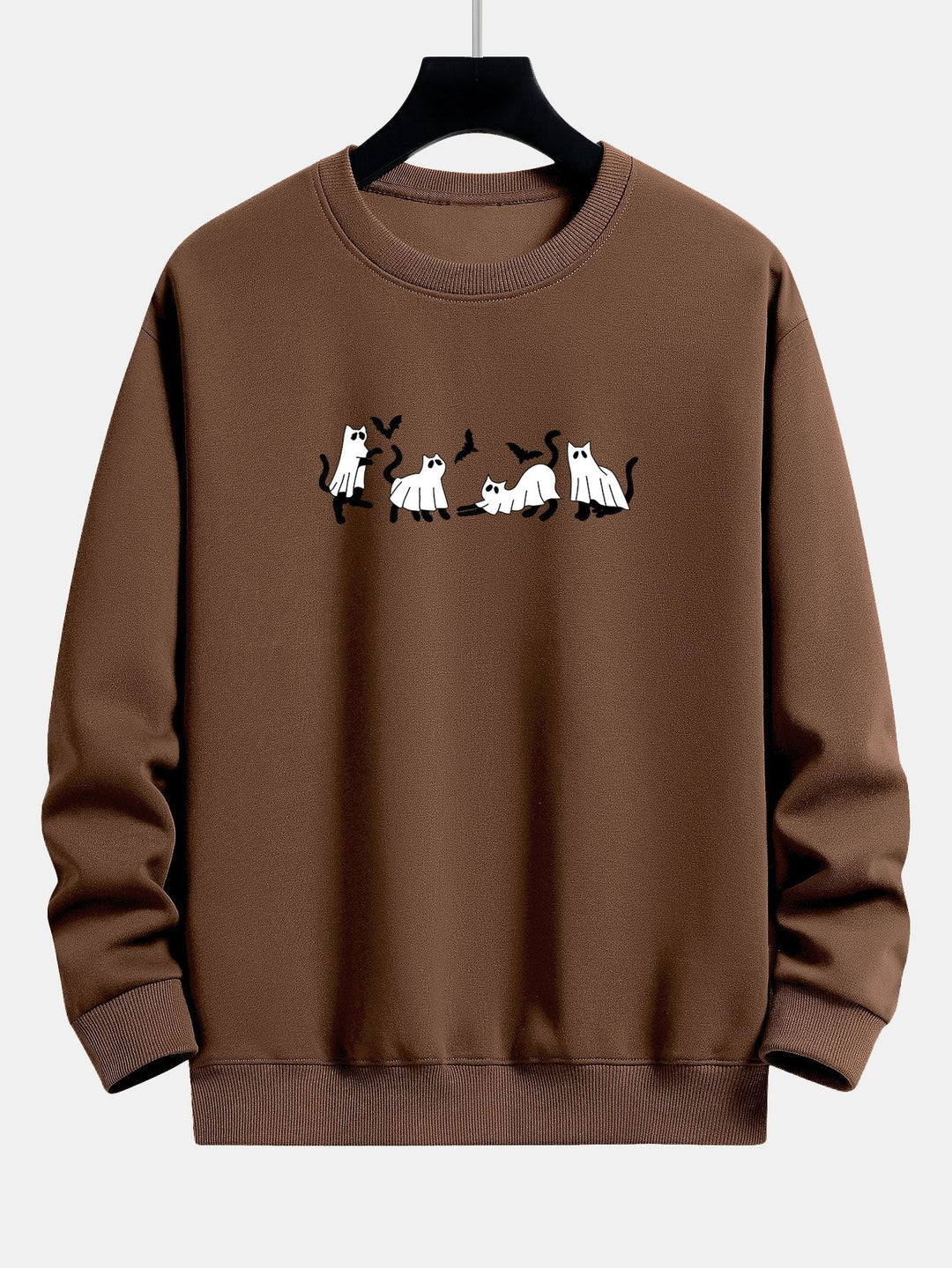 Jeroen | Sweater met zwarte kat en spookprint en relaxte pasvorm