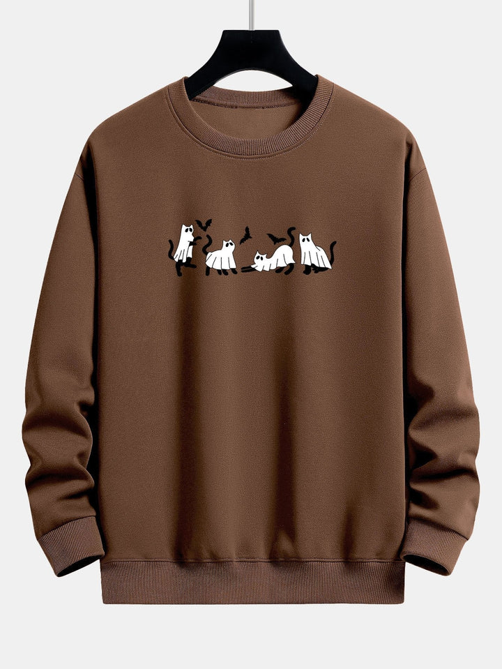 Jeroen | Sweater met zwarte kat en spookprint en relaxte pasvorm