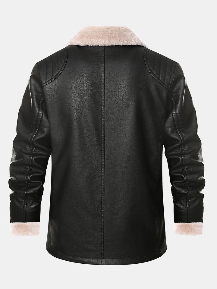 Stef | Blazer van pu-leer met imitatiebontvoering