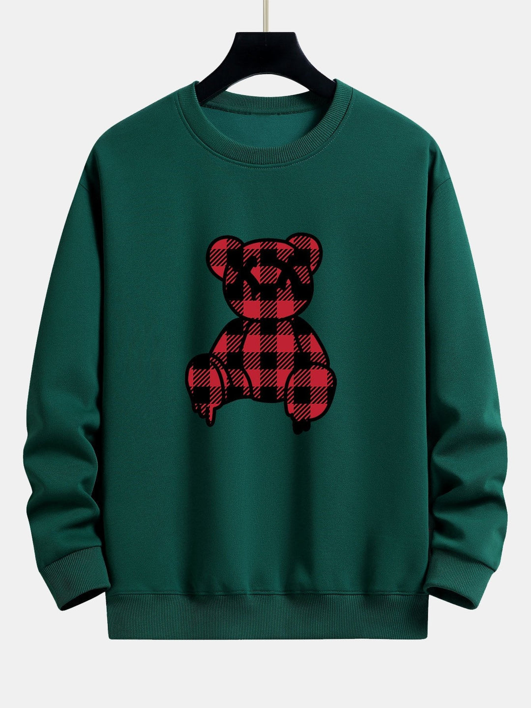 Koen | Sweater met rode geruite beerprint en relaxte pasvorm