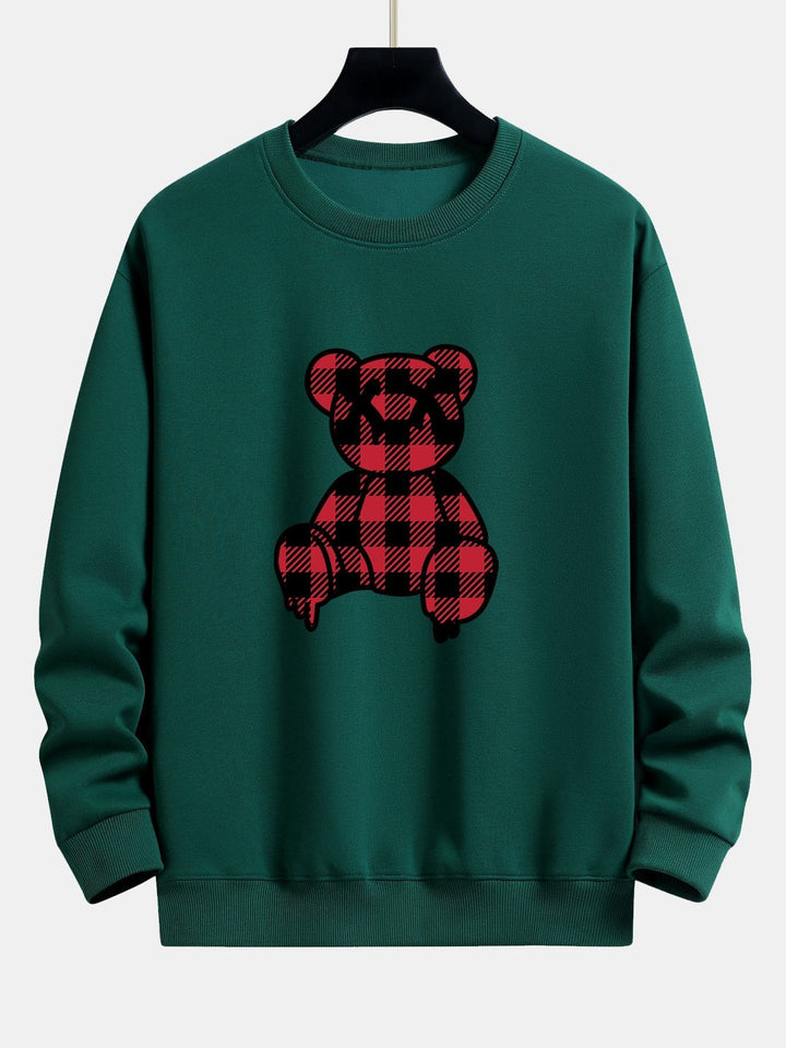 Koen | Sweater met rode geruite beerprint en relaxte pasvorm