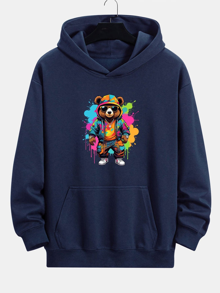 Frits | Hoodie met beerprint in inktstijl en relaxte pasvorm