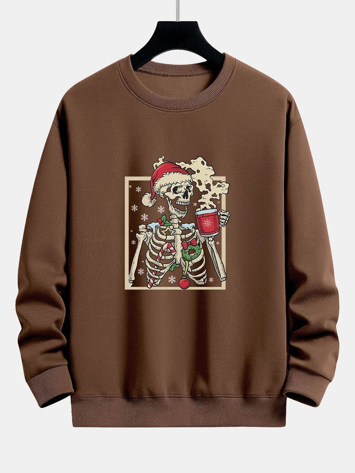 Siem | Kerstsweater met skelet- en koffieprint en relaxte pasvorm