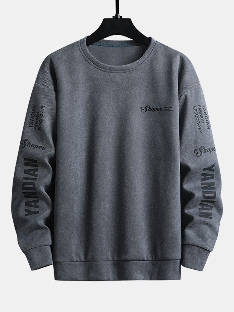 Sjoerd | Sweater in suèdelook met tekstopdruk