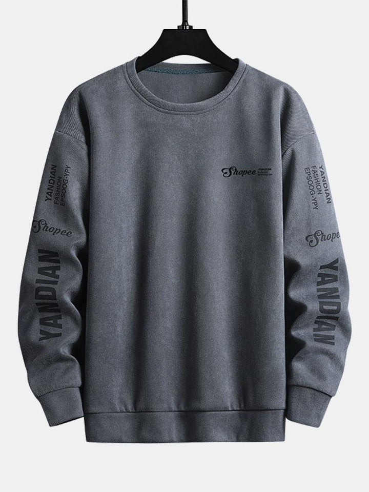 Sjoerd | Sweater in suèdelook met tekstopdruk