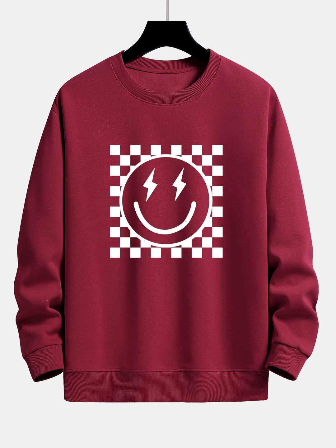 Diederik | Sweater met schaakbord- en smileyprint en relaxte pasvorm