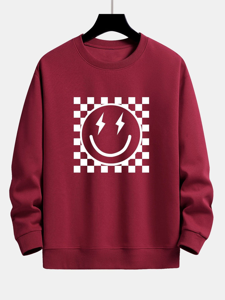 Diederik | Sweater met schaakbord- en smileyprint en relaxte pasvorm