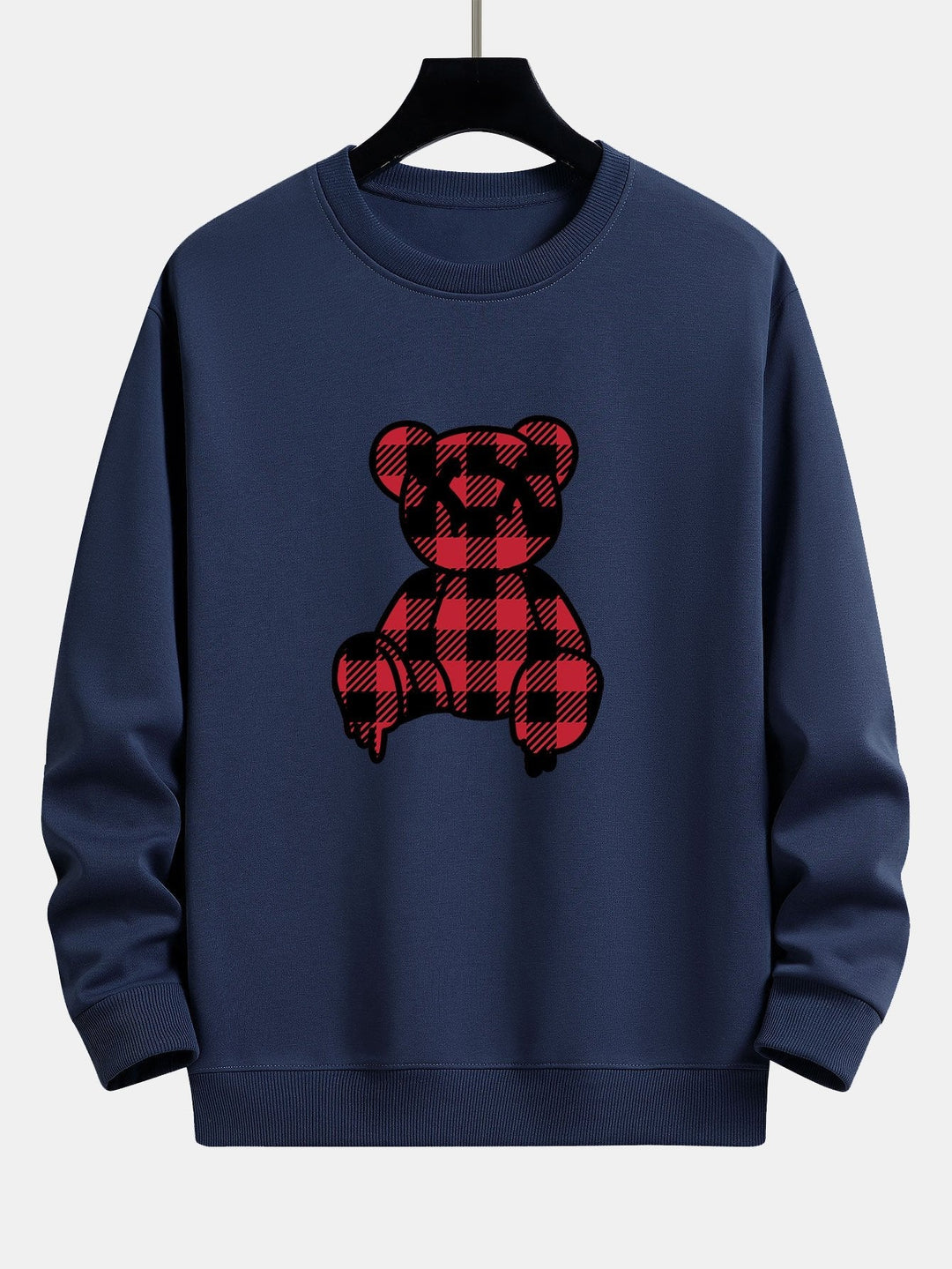 Koen | Sweater met rode geruite beerprint en relaxte pasvorm