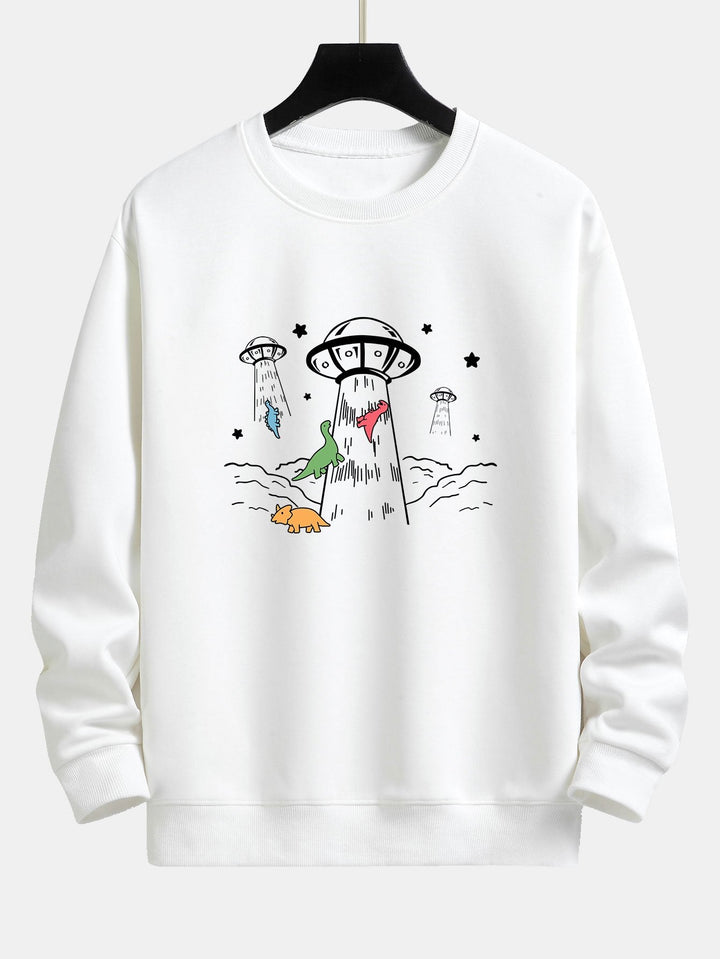 Krijn | Sweater met dinosaurus- en ruimteschipprint en relaxte pasvorm