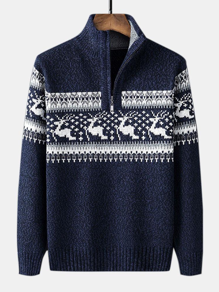 Siem | Kersttrui met elandprint en halve rits