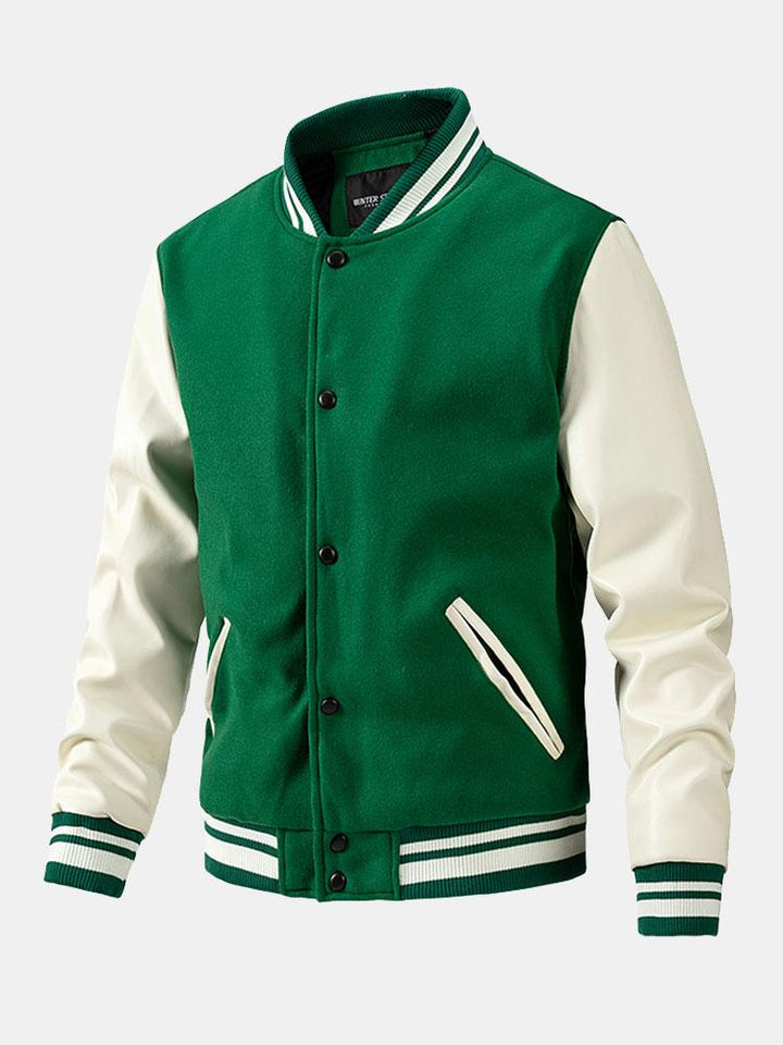 Yannick | Baseball jack met wolachtige pu-mouwen en contrastdetails