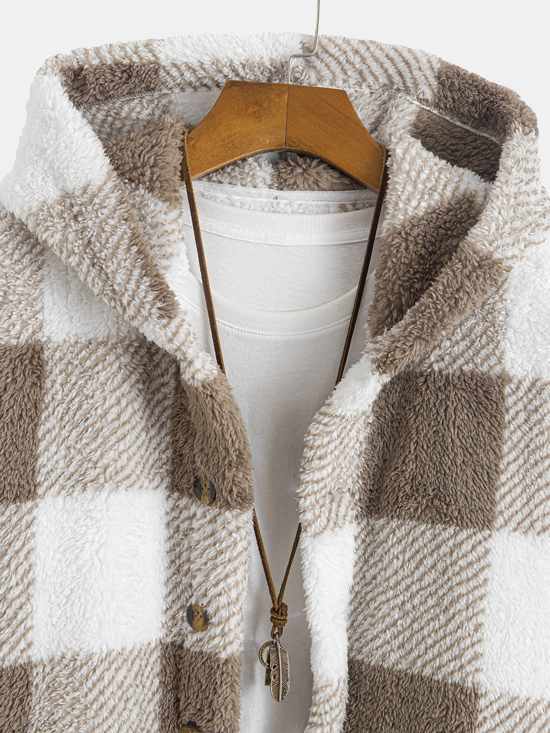 Gerard | Geruite teddyfleece jas met capuchon