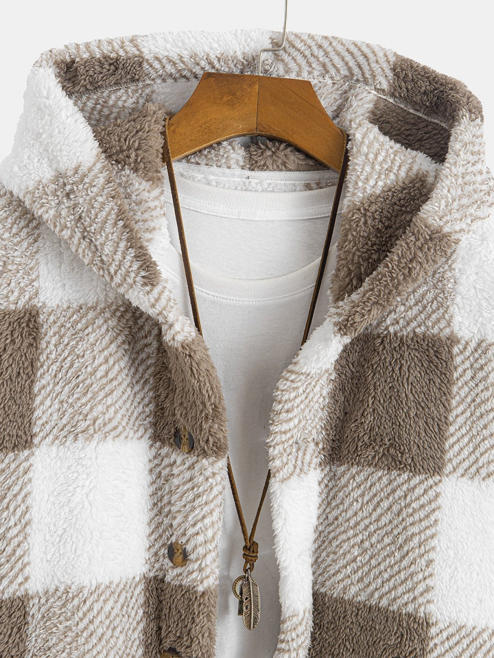 Gerard | Geruite teddyfleece jas met capuchon
