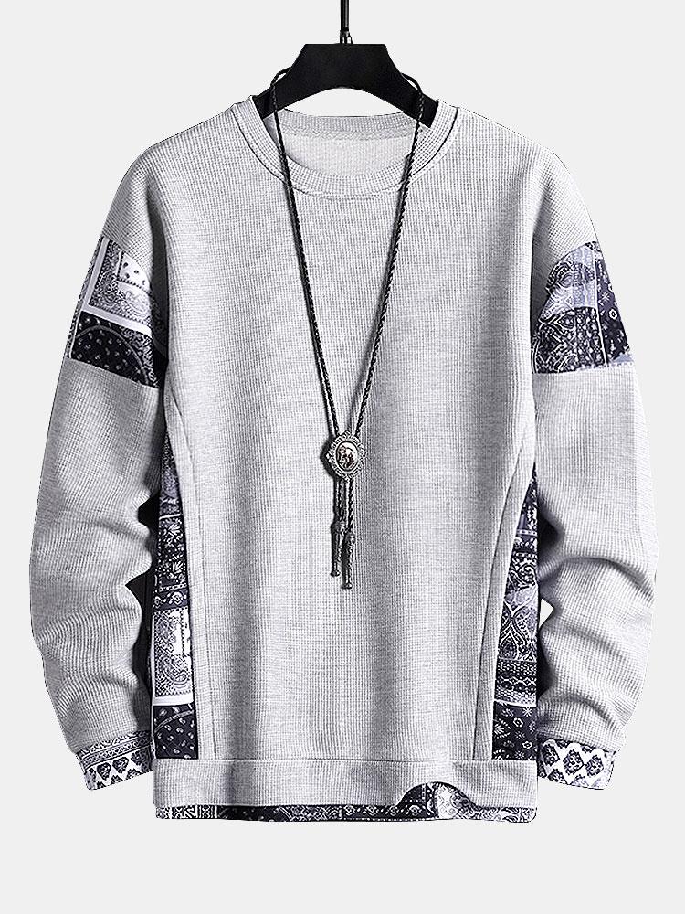 Hein | Sweater met paisleypanelen en wafelstructuur
