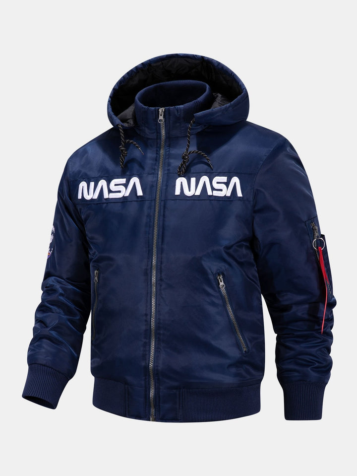 Quinten | Bomber jack met nasa-borduursel en afneembare capuchon