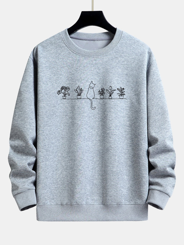 Folkert | Sweater met kat- en plantenprint en relaxte pasvorm