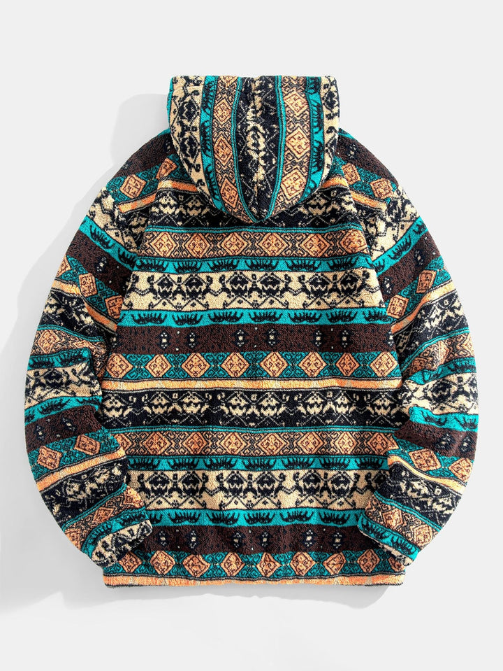 Aart | Hoodie van teddyfleece met etnisch geometrisch dessin