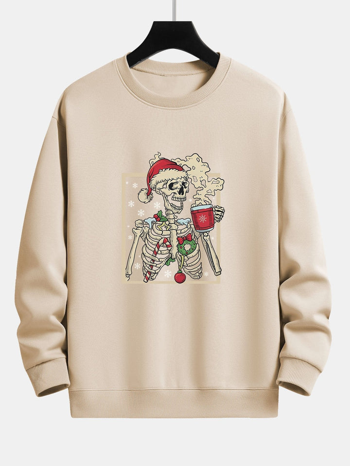 Siem | Kerstsweater met skelet- en koffieprint en relaxte pasvorm