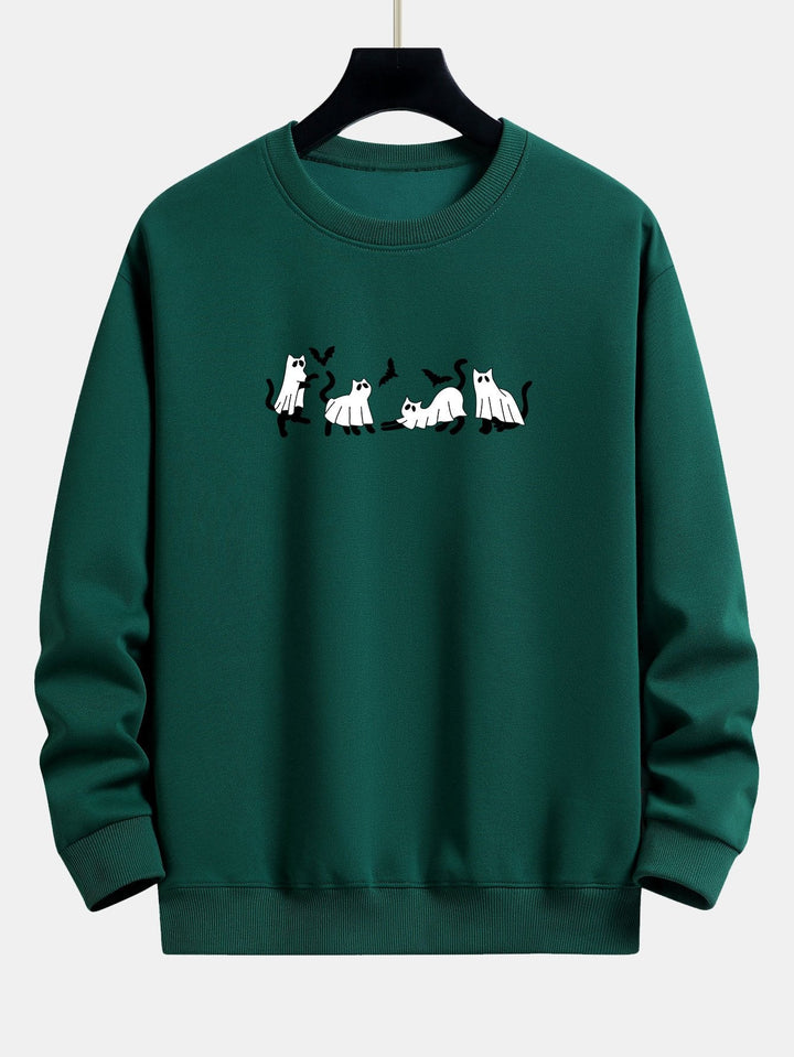 Jeroen | Sweater met zwarte kat en spookprint en relaxte pasvorm