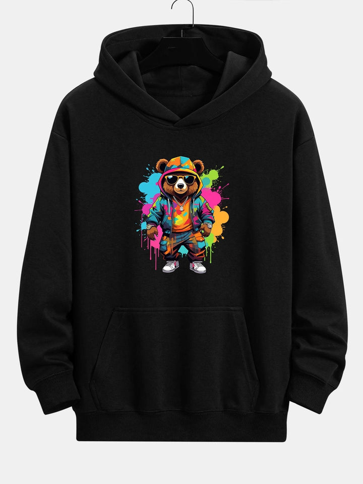 Frits | Hoodie met beerprint in inktstijl en relaxte pasvorm