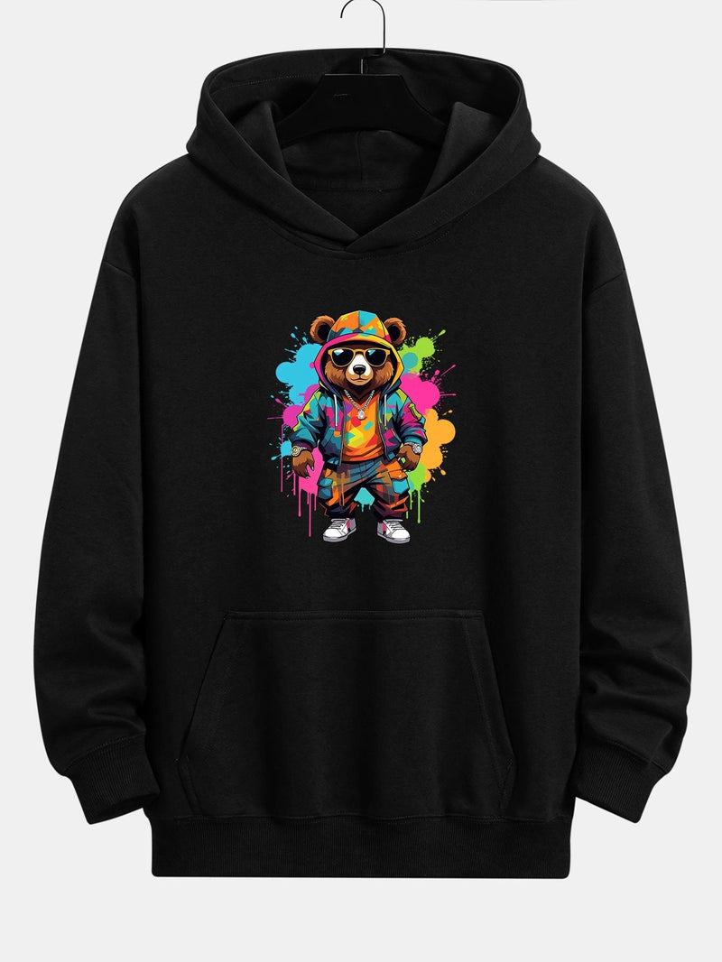 Frits | Hoodie met beerprint in inktstijl en relaxte pasvorm