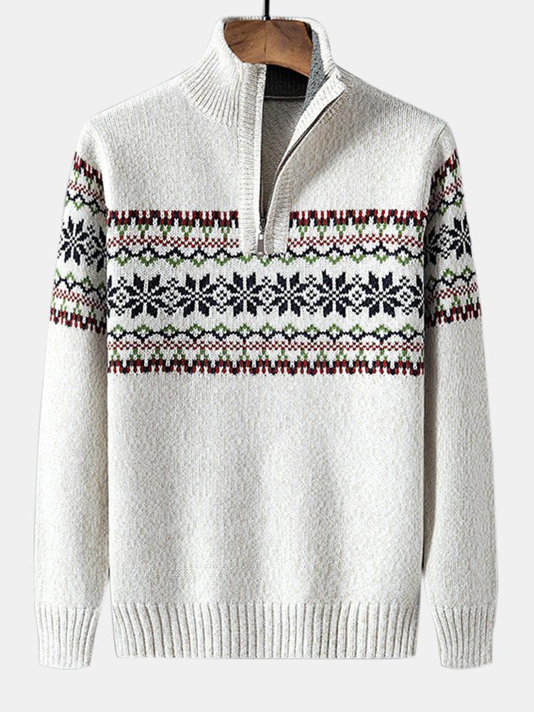 Sam | Kersttrui met geometrische print en halve rits