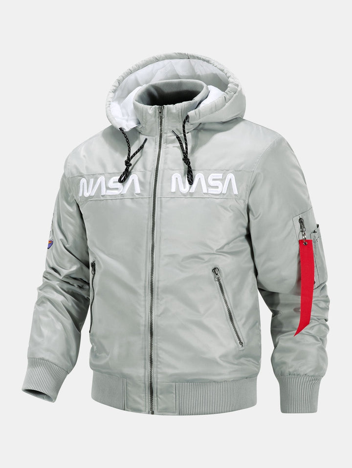 Quinten | Bomber jack met nasa-borduursel en afneembare capuchon