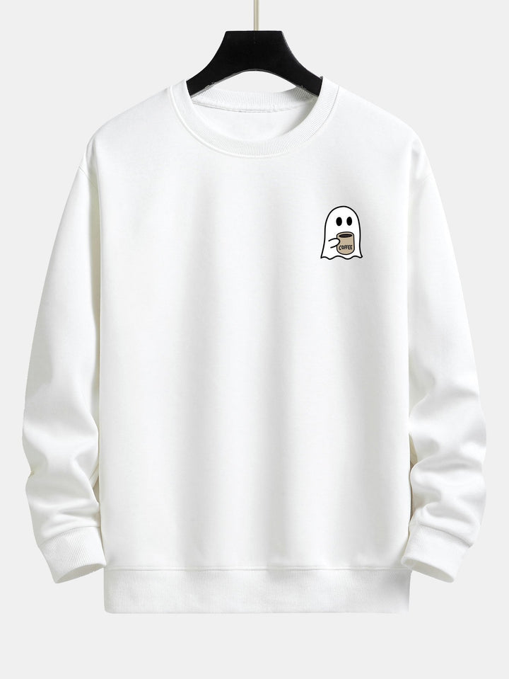 Tom | Sweater met spook- en koffieprint en relaxte pasvorm