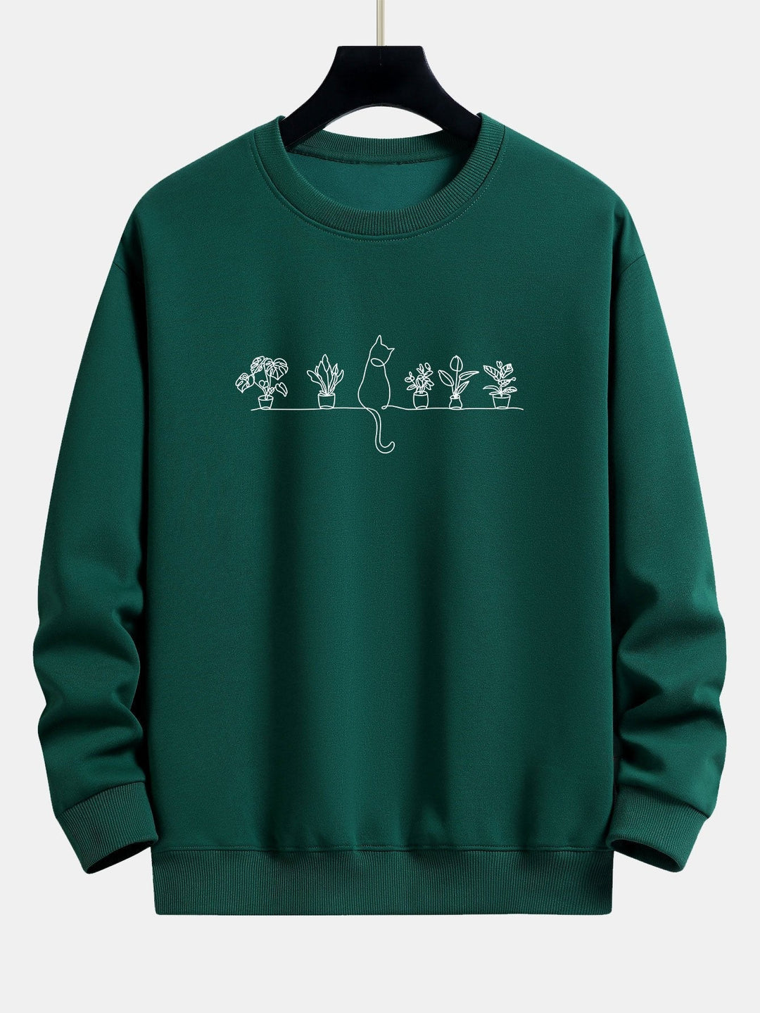 Folkert | Sweater met kat- en plantenprint en relaxte pasvorm
