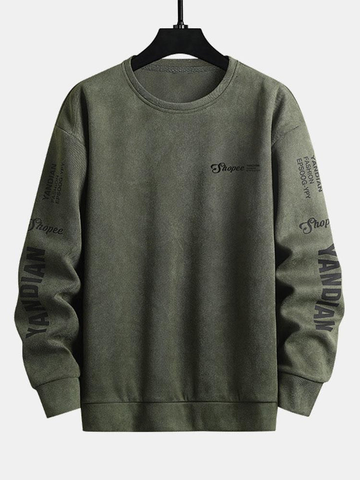 Sjoerd | Sweater in suèdelook met tekstopdruk