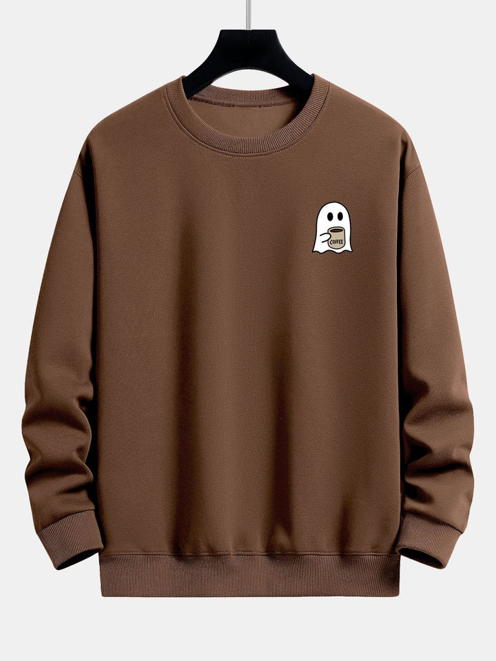 Tom | Sweater met spook- en koffieprint en relaxte pasvorm