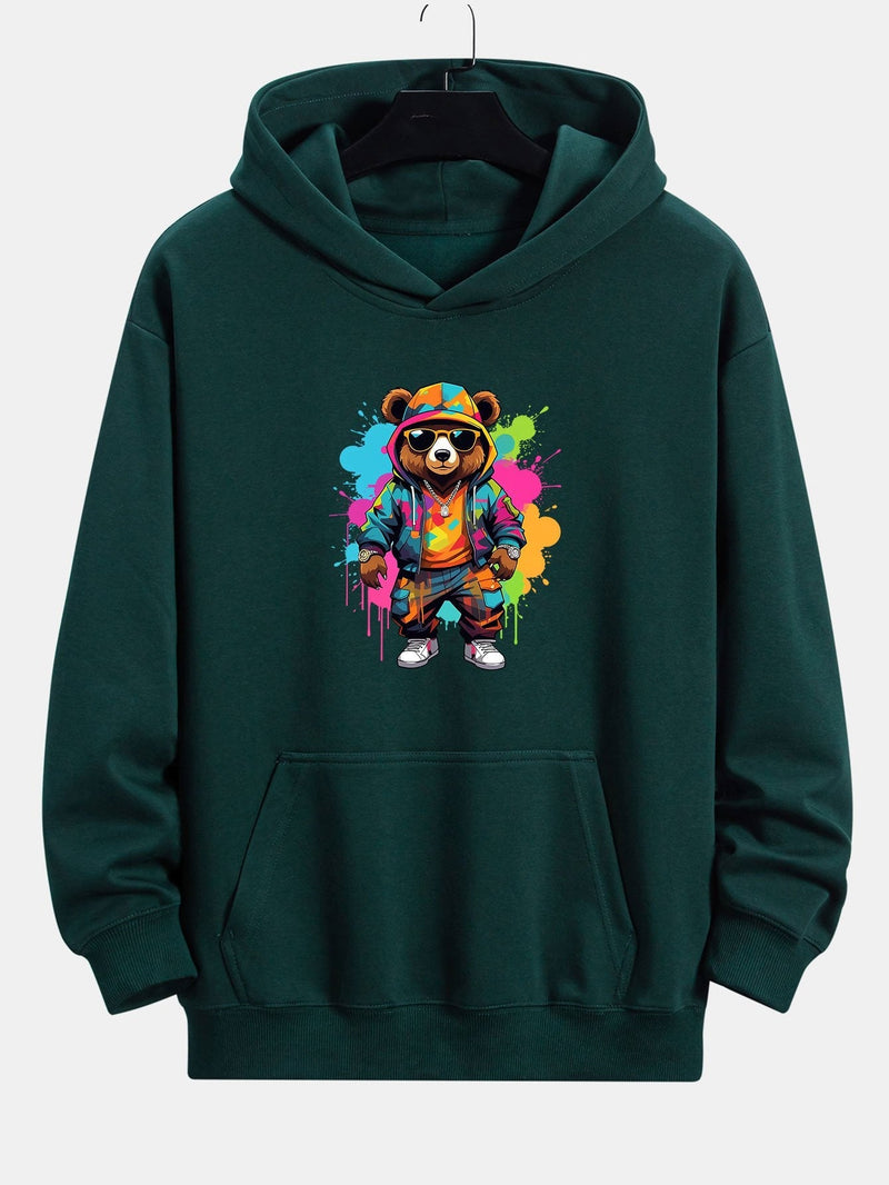Frits | Hoodie met beerprint in inktstijl en relaxte pasvorm