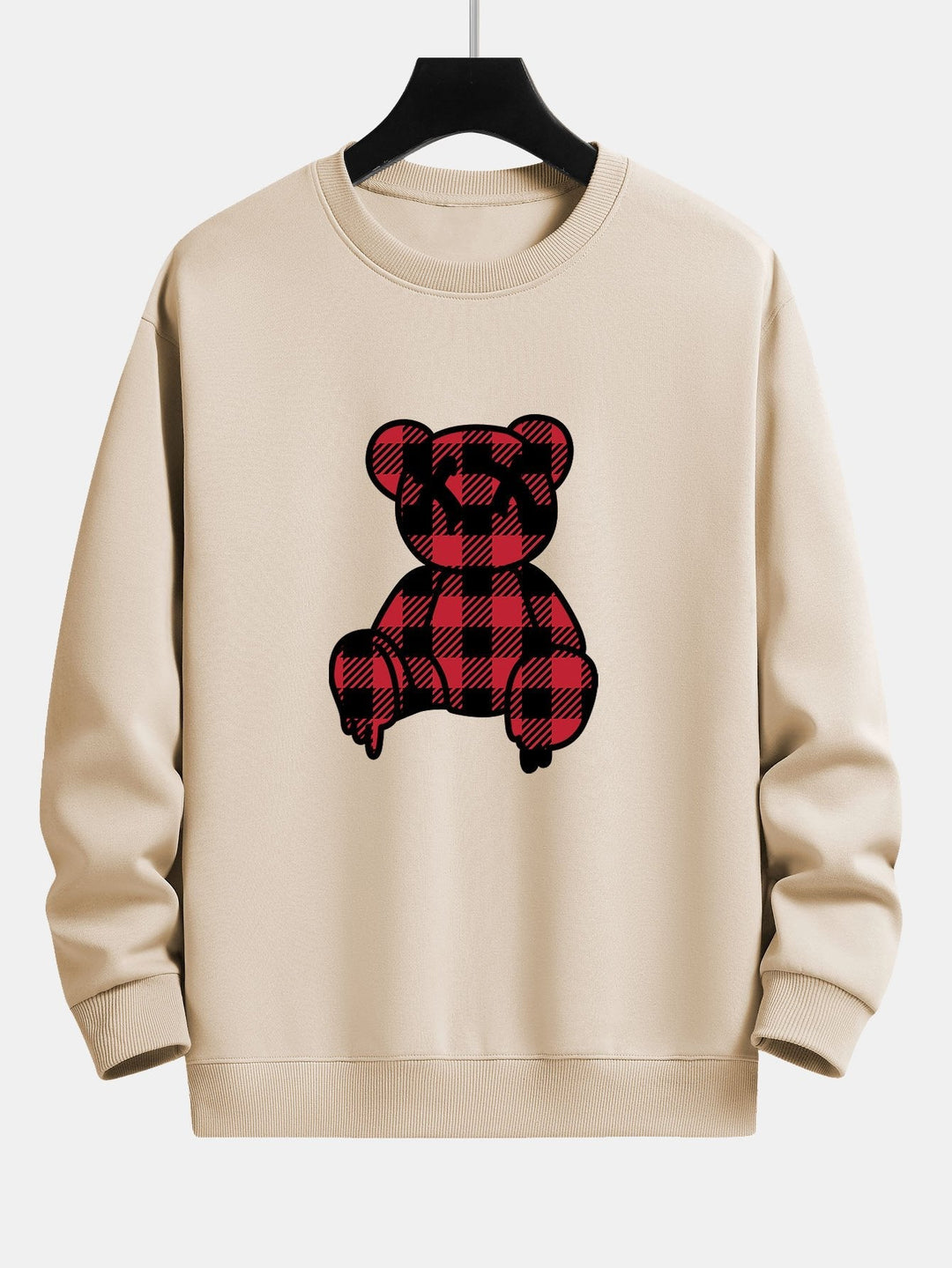 Koen | Sweater met rode geruite beerprint en relaxte pasvorm