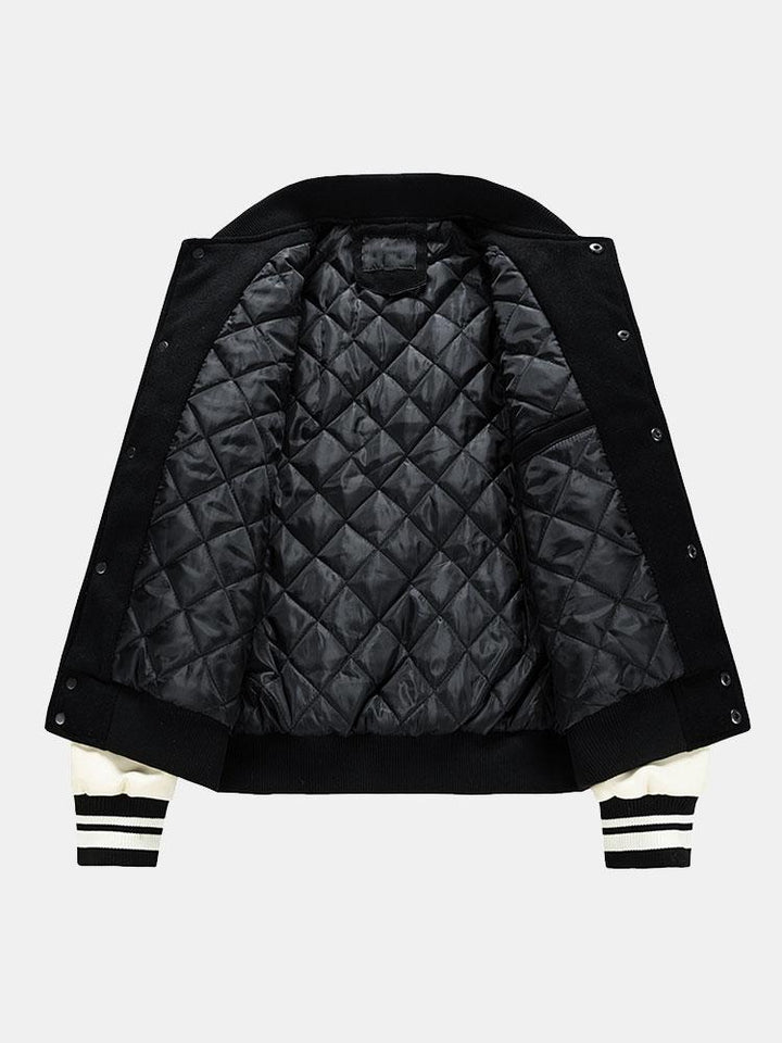 Yannick | Baseball jack met wolachtige pu-mouwen en contrastdetails