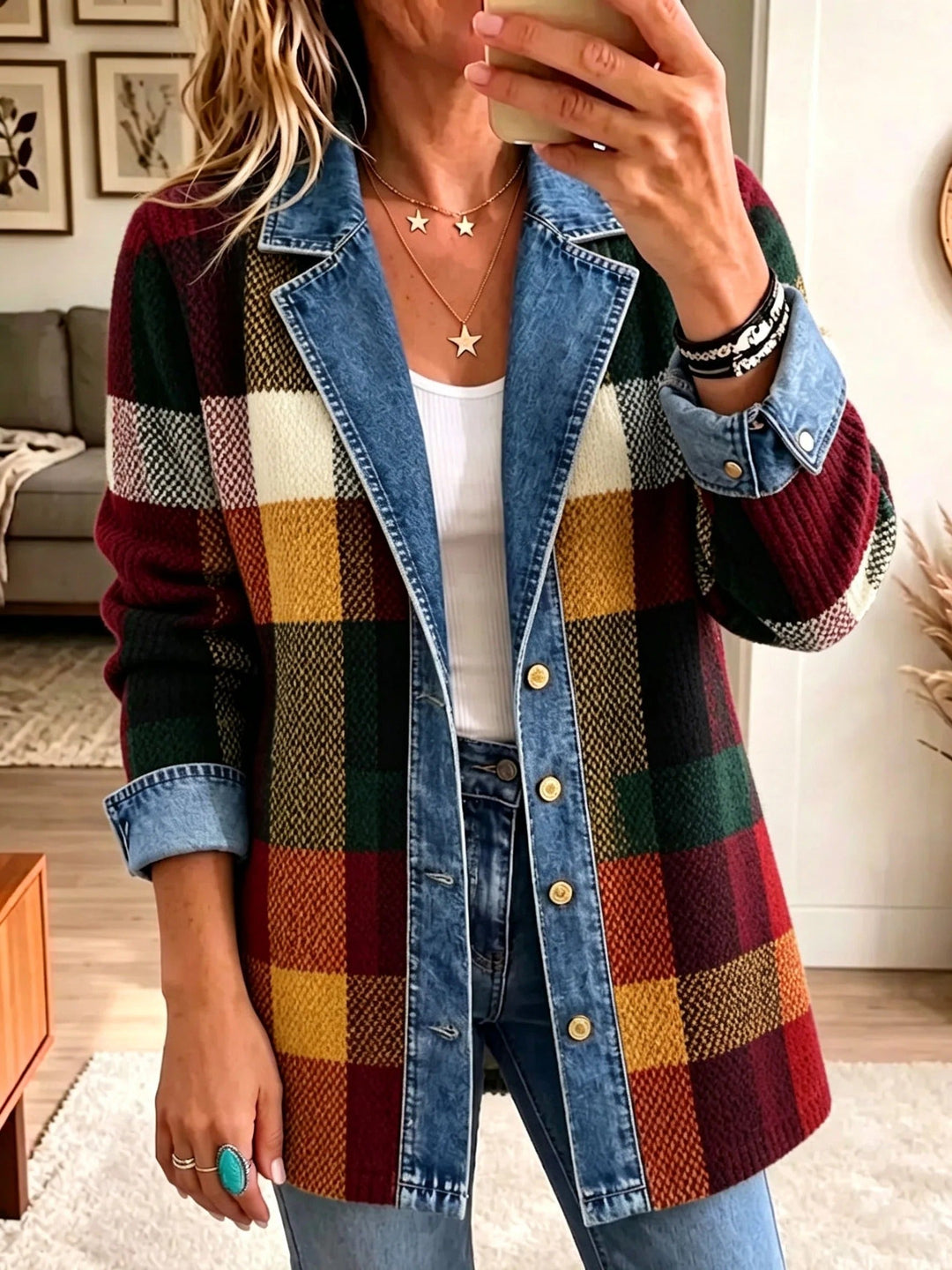 Liesbeth | Spijkerjasje met ruit en colourblock