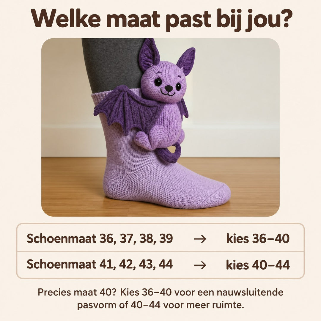 Mila | Knuffelsokken Vleermuis – Maattabel