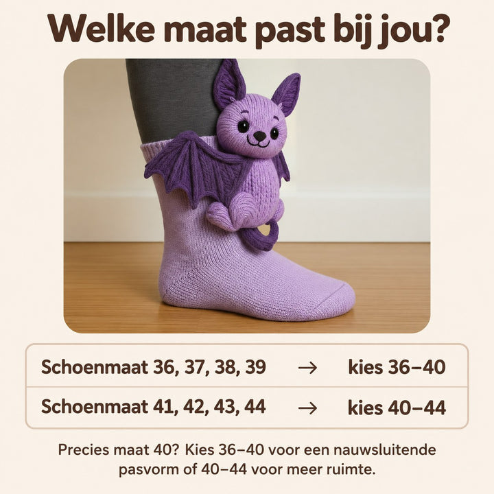 Mila | Knuffelsokken Vleermuis – Maattabel