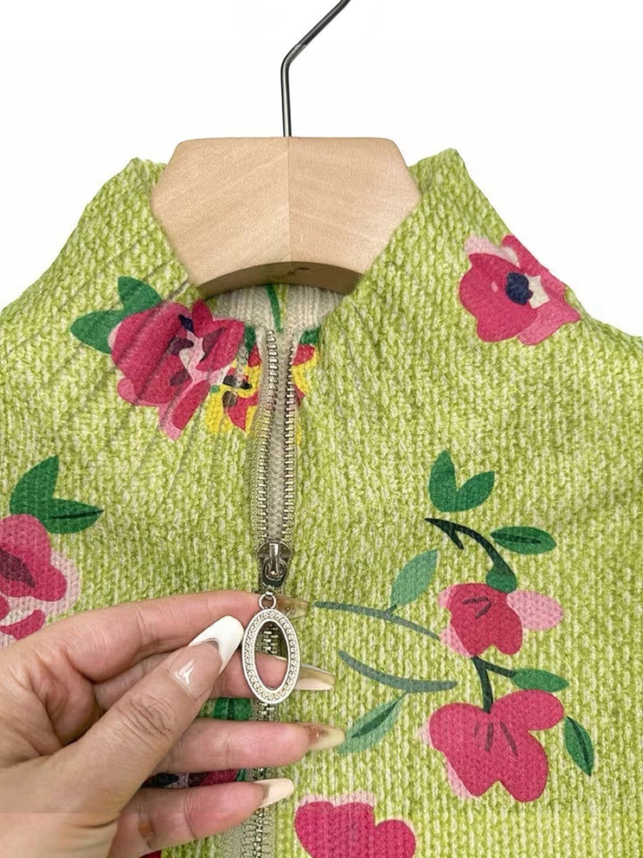 Ellen | Groen vest met bloemenprint