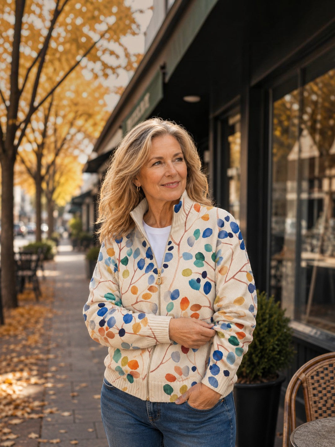 Anneke | Vest met kleurrijk bladermotief
