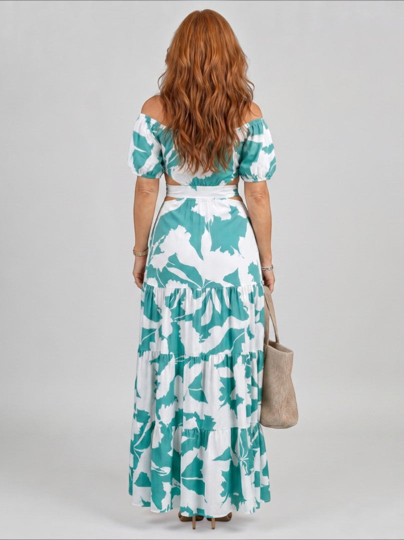 Elly | Tweedelige Set met Bloemenmotief in Turquoise