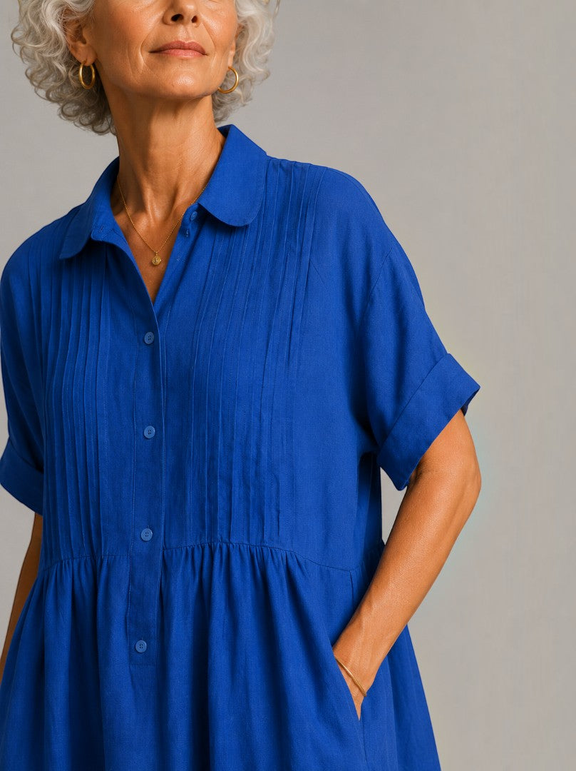 Berdien | Maxi-jurk in Blauw met Linnenlook