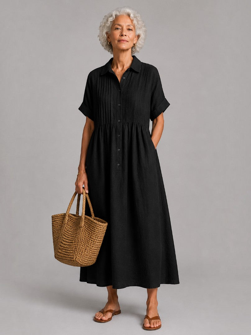 Berdien | Maxi-jurk in Blauw met Linnenlook