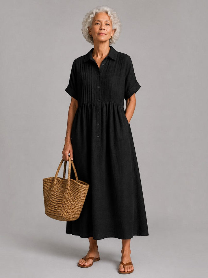 Berdien | Maxi-jurk in Blauw met Linnenlook