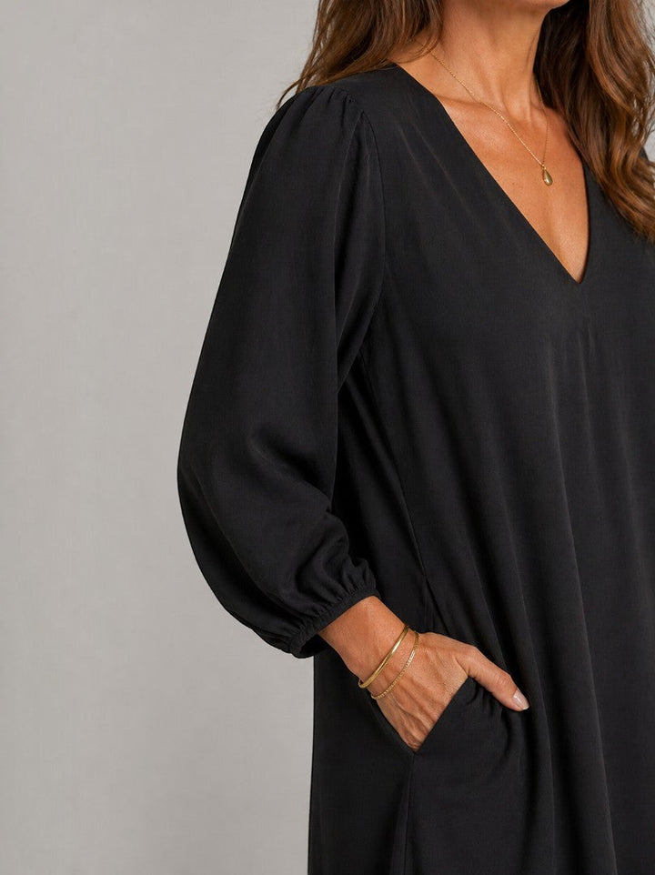 Marjan | Zwarte Maxi-jurk met Lange Mouwen