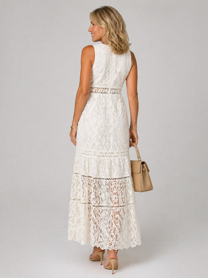 Conny | Maxi-jurk in Crème met Kant