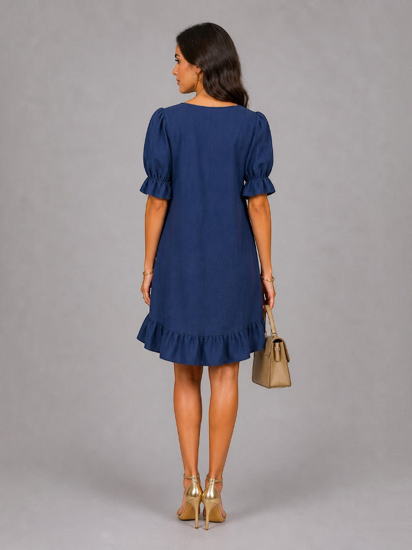 Lien | Zomerjurk in Marineblauw met Volant