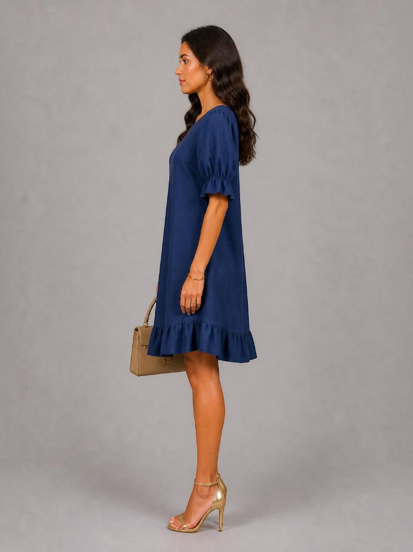 Lien | Zomerjurk in Marineblauw met Volant