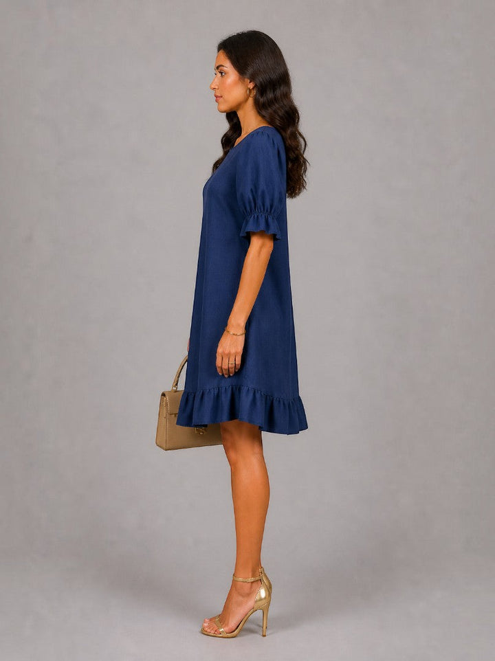 Lien | Zomerjurk in Marineblauw met Volant