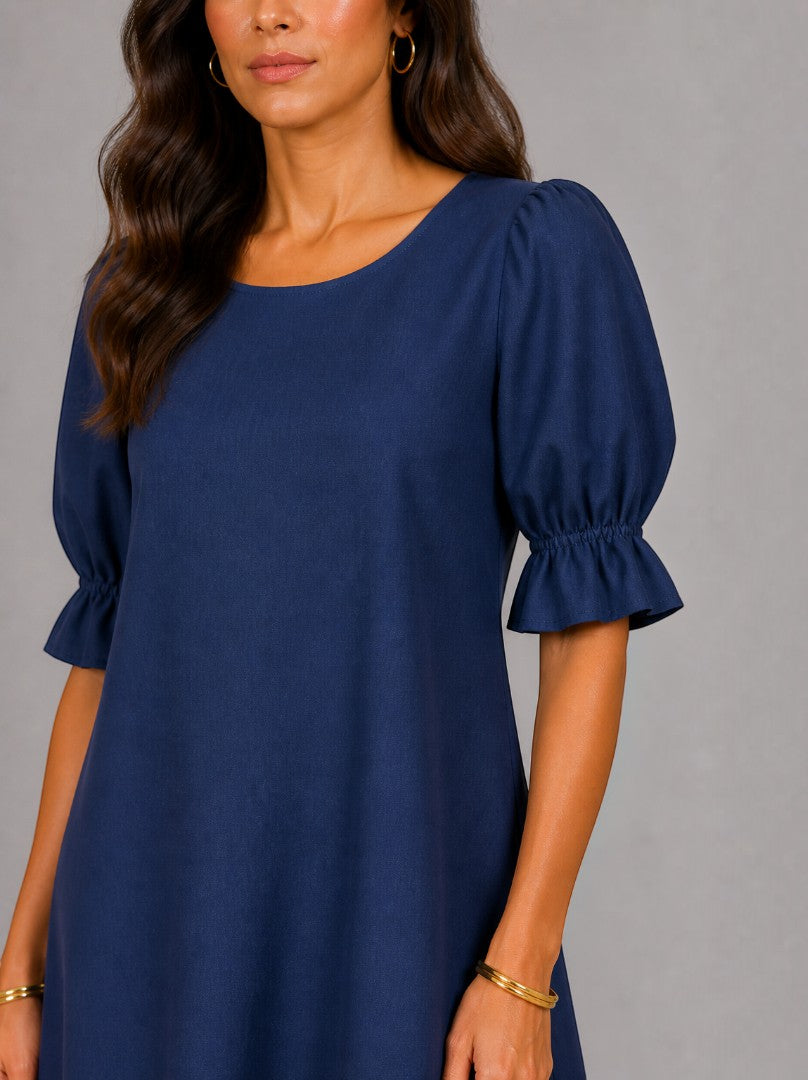 Lien | Zomerjurk in Marineblauw met Volant